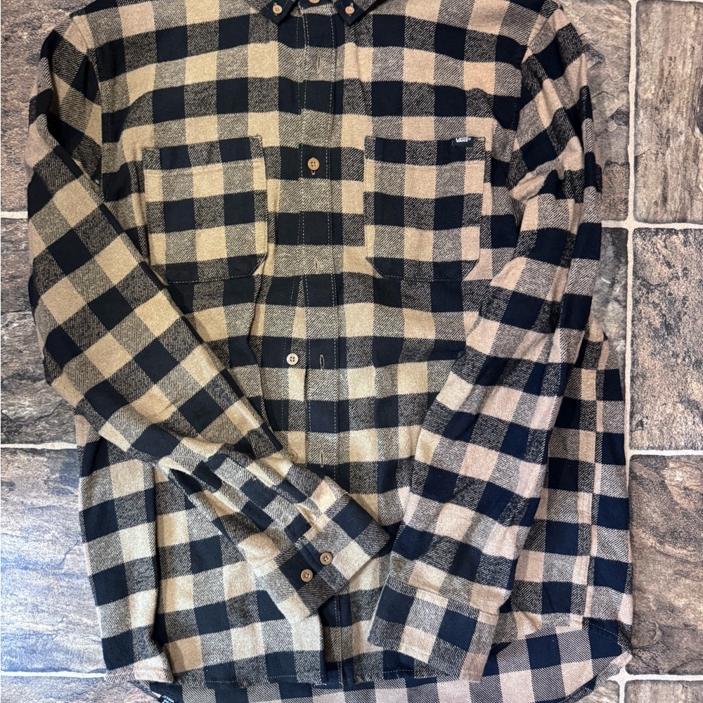 VANS Men's Black and Tan Checkered Shirt